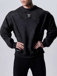 Manfinity Sport PWRUP 男士休闲百搭圆领卫衣 - 黑色 - 查看 5