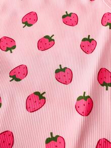 SHEIN 3pcs Baby Girls' Cute & Fruit And Sunflower Pattern Knitted Bodysuit, Suitable For Vacation And Casual Daily Wear, Summer - Multicolor - View 5