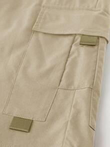 Manfinity Homme Quần short nam màu trơn có túi rút dây đa năng thường ngày - Màu Khaki - Xem 7