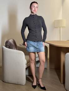 Abrilcols 女式牛仔迷你裙，都市时尚商务休闲街头服饰 Y2K 风格，适合万圣节、圣诞节、派对、音乐节 - 淺色水洗藍 - 查看 1