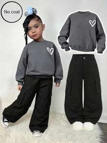 Young Girl' Camouflage & Branch Print Loose Fit Denim Pants - Black - View 2