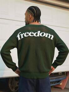 AXEPEAK 男士街头时尚“自由”图案圆领毛衣 - 軍綠色 - 查看 1