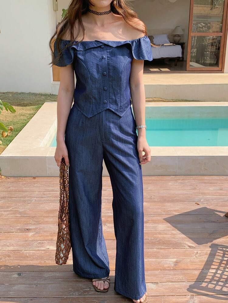 2pcs/Set Women's Sleeveless Top And Straight Leg Pants Outfit, Suitable For Spring, Summer, Valentine's Day