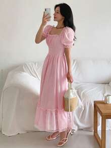 DAZY Damen Spitzenkragen tailliertes A-Linien Midi-Kleid, strukturierter Stoff - Pink - Übersicht 4