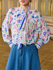 LOTSLUV 女士印度风情印花雪纺半透明长袖系带上衣 - 彩色 - 查看 6