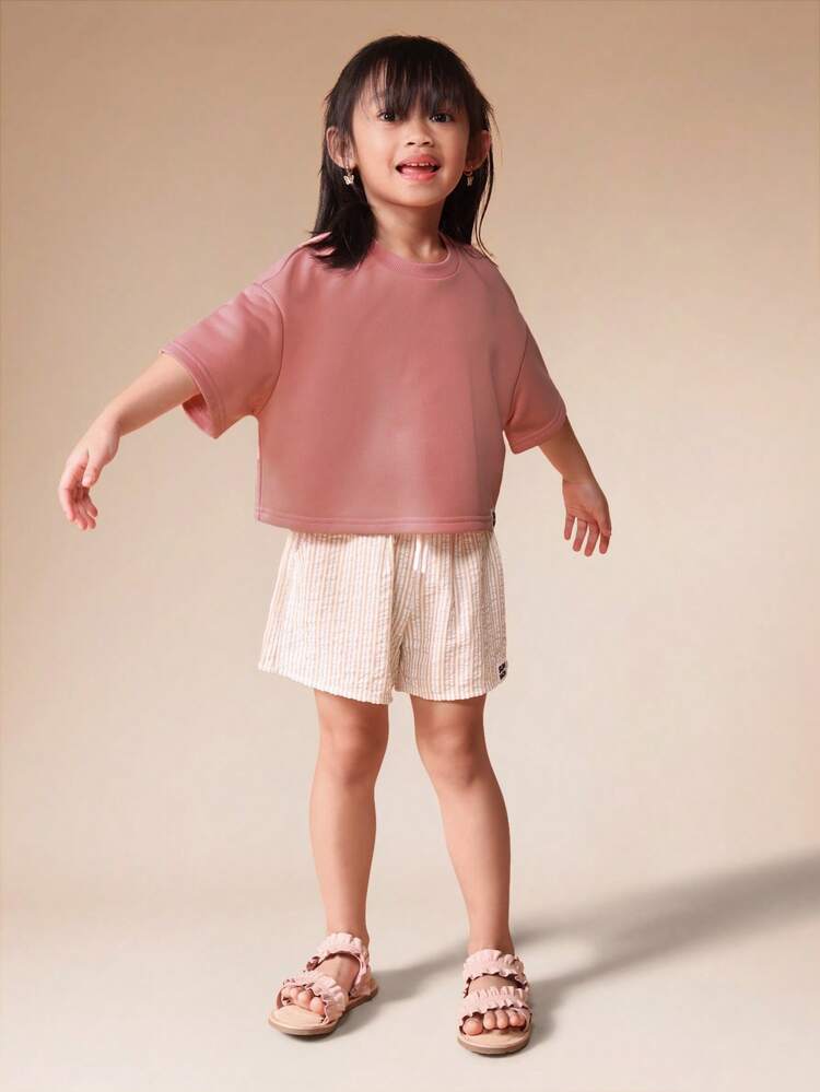 Summer Graphic Sweatshirt With Striped Shorts Set