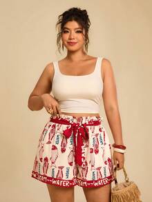 Travachic 大码女式字母鱼印花口袋宽松休闲短裤，适合春夏季节度假沙滩穿着，沙丁鱼图案印花短裤，度假短裤 - 彩色 - 查看 8