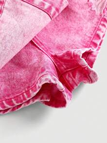 SHEIN Tween Girl Pink Summer Streetwear City Break Y2k Vintage Cut Out Ripped Frayed Short Denim Skirt Pants,Fashion Homecoming Festival Rave Denim Shorts - Pink - View 5