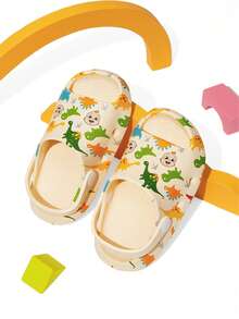 CoComelon X SHEIN 可爱卡通儿童拖鞋，适合幼儿和儿童，速干、轻便、耐用的EVA材质，男女通用，适合在家、浴室、游乐场、游泳池、海滩等室内外穿着。 - 杏色 - 查看 6