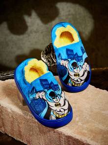 BATMAN X SHEIN Cute Cartoon Blue Boys Children's Non-Slip Indoor Slippers Toddlers & Kids Soft Plush Warm Winter House Shoes, Lightweight And Durable EVA Sole,Home Bedroom Air-Conditioned Room Spring, Autumn And Winter - 藍色 - 查看 8