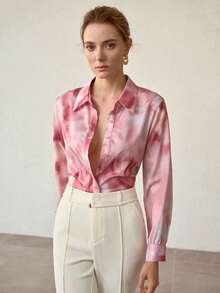 MOTF PREMIUM ÁO SƠ MI DÁNG RỘNG THOẢI MÁI, TỐI GIẢN, HỌA TIẾT IN THANH LỊCH, THỜI TRANG XUÂN/HÈ - Hồng - Xem 6