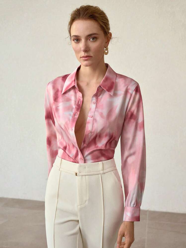 ELEGANT PRINTED LOOSE RELAXED MINIMALIST SHIRT, SPRING/SUMMER