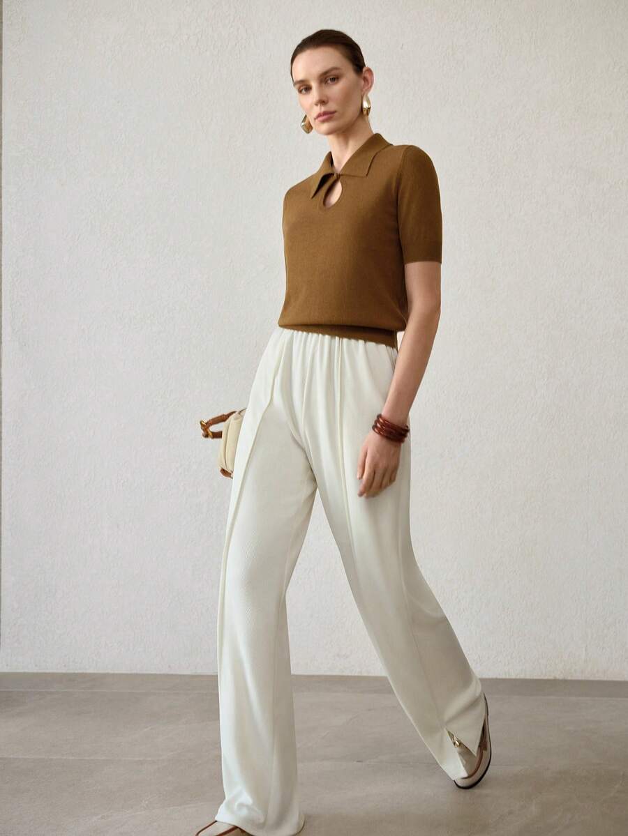 MOTF PREMIUM 镂空修身针织上衣 - 駝色 - 查看 1