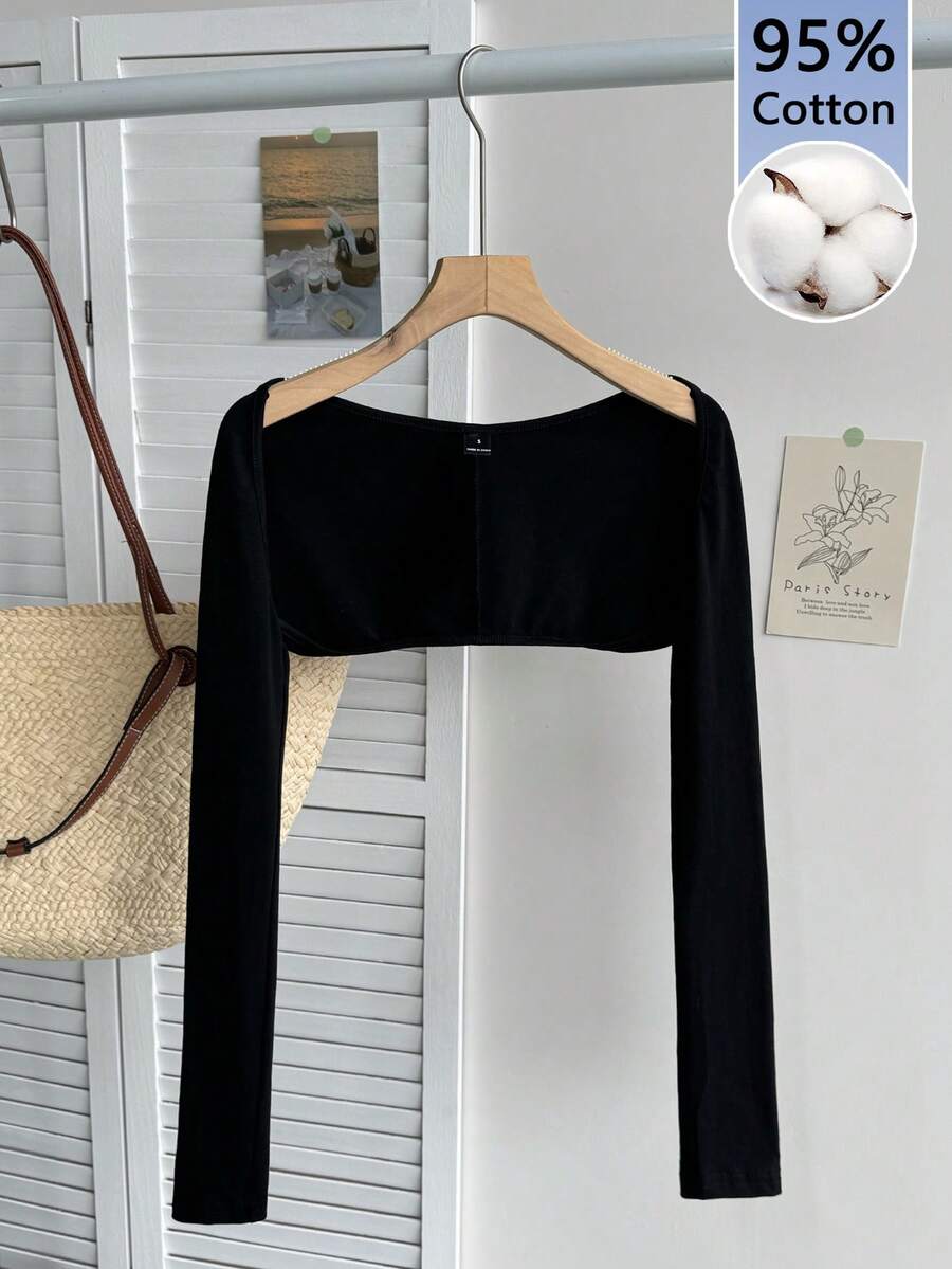 Tseoso 95% Cotton Black Solid Crop Bolero Shrug Top For Women - Perfect For Yoga, Gym, Home, School & Casual Wear - Multicolor - View 1