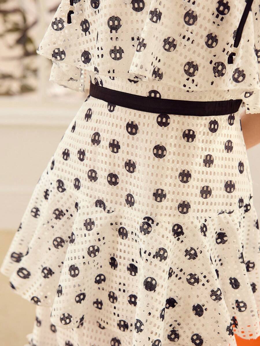 MOTF PREMIUM FASHIONABLE JACQUARD POLKA DOT WOMEN'S SLIP DRESS - White - View 2