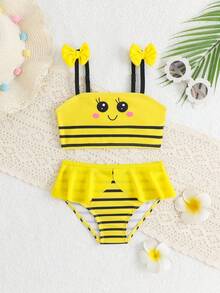 Bộ đồ bơi tankini in hình nơ và ong dễ thương cho bé gái - Màu vàng - Xem 1