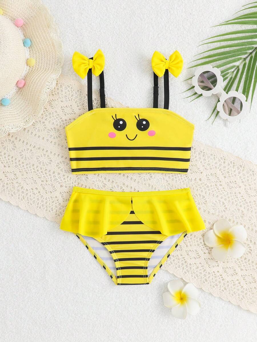 Bộ đồ bơi tankini in hình nơ và ong dễ thương cho bé gái - Màu vàng - Xem 1