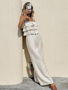 Serisse 女士纯色简约休闲连体裤 - 杏色 - 查看 1