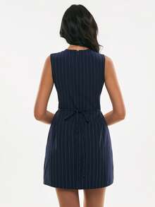 Poéselle 女士休闲通勤条纹无袖迷你连衣裙，夏季 - 藏蓝色 - 查看 6