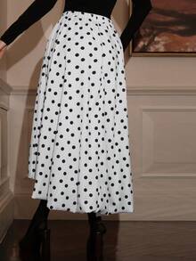 NOVVYNE 波点灯笼裙，松紧腰，喇叭裙 - 白色 - 查看 2