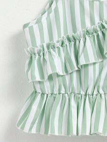 SHEIN Tween Girls Striped Sleeveless Top And Pants Set - Green - View 5