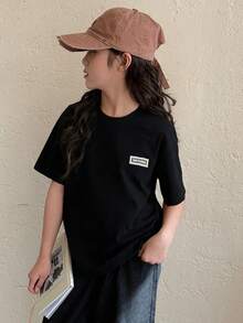 Dazy Kids T-shirt à manches courtes col rond décontracté pour préadolescentes - Noir - Voir 3