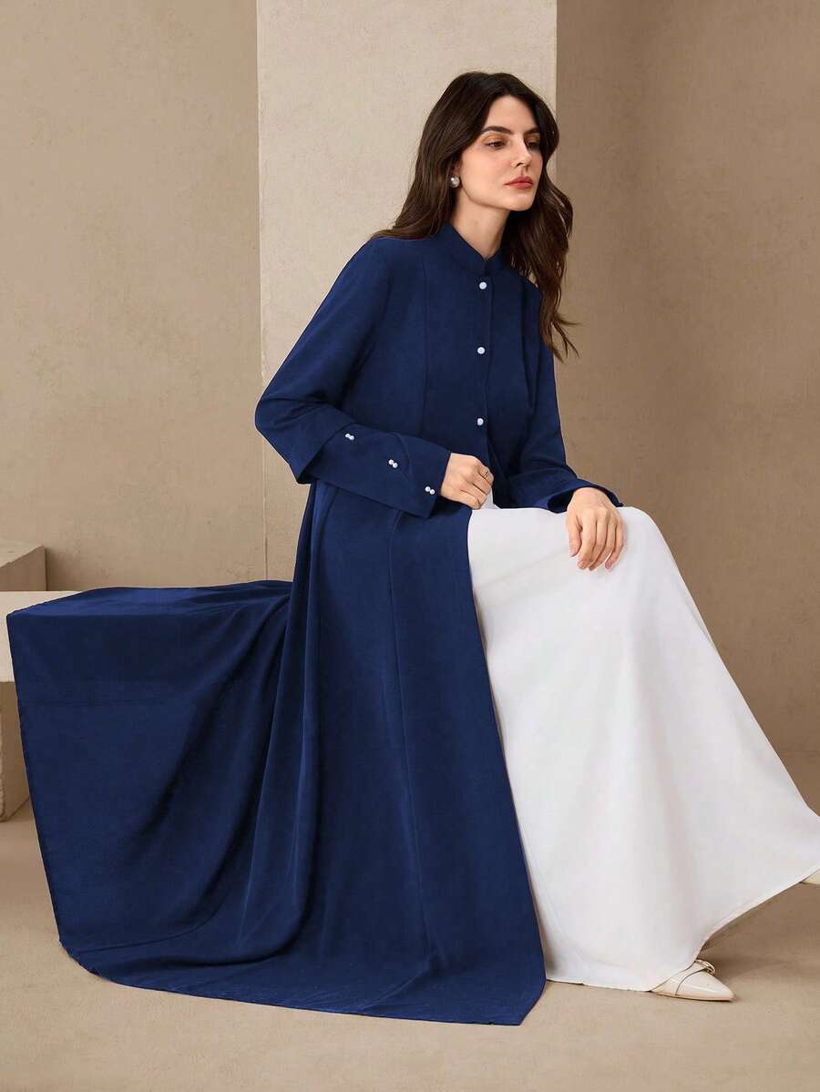 Graceveil 女士优雅修身长袍,纯色,秋冬款 - 寶藍色 - 查看 1