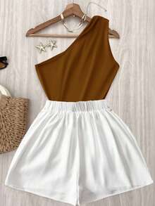 Franclia Set de 2 piezas: Top de un hombro y shorts casuales - Multicolor - Ver 2