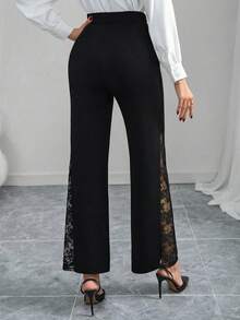 Ellevyn Elegant Lace Flare Pants, Suitable For Daily Wear, Fashionable And Flattering - Black - View 2