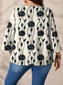 EMERY ROSE Áo thun nữ cỡ lớn in họa tiết toàn thân, cổ tròn, tay lỡ, dáng rộng, thích hợp cho mùa thu/đông. - Nhiều màu - Xem 4