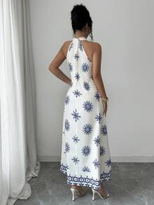 Rafferiza New V-Neck Sleeveless Printed Casual Vacation Dress - Apricot - View 2