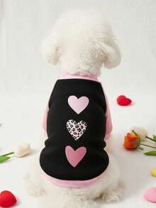 PETSIN 1 Pc Pet Dog/Cat Unisex Leopard Print Heart Pattern Black & Pink Cute Pullover Sweatshirt, For Valentine's Day - Multicolor - View 4