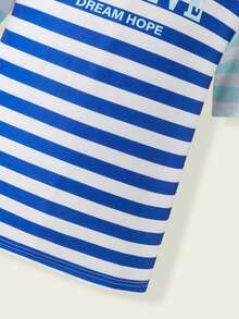 SHEIN Casuvi Kids Tween Boys' Casual Raglan Sleeve Striped T-Shirt & Graphic Print Shorts Set, Loose Fit, American Style, Suitable For Summer Outings Boys Summer Outfit Short Sets For Boy 10 Years Old - Multicolor - View 6
