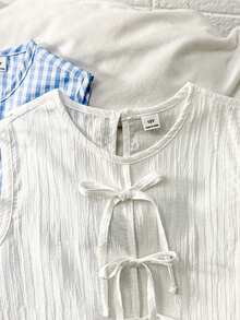 少女圆领系带荷叶边下摆无袖上衣 - 藍白色 - 查看 3