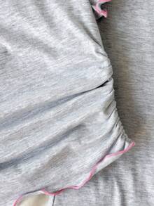 SHEIN 青少年女孩寬鬆休閒圓領短袖短版蝴蝶結裝飾T恤與長褲套裝 - 深灰色 - 查看 3