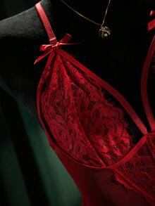 SpicyHot Women's Sexy Red Lace Patchwork Backless Jumpsuit - Red - View 8