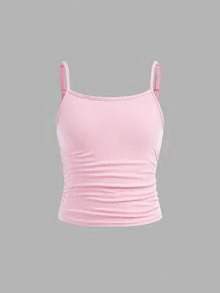 SHEIN Girlism 3件套 少女修身休闲运动吊带背心基础款上衣 - 粉色 - 查看 9