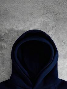 PAVTROS 男士休闲双帽拼接连帽衫，街头风，宽松版型，印花图案，情侣装，朋友装，表达爱意，街头风格，情侣款，结构设计，刺绣图案，双层帽子 - 藏蓝色 - 查看 4