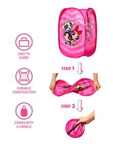 THE POWERPUFF GIRLS X SHEIN 1Pc Love Cartoon Blossom, Bubbles, Buttercup Pattern Folding Storage Frame, Which Can Hold Clothes, Socks, Toys, Etc. It Does Not Take Up Space When Folded. Bubbles, Blossom, Buttercup,Gift Ideas - Pink - View 3