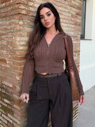 Maca Silvats 女式复古休闲街头风格卡其色纽扣拉链连帽开衫，秋冬