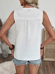 SHEIN Holidaya Women's V-Neck Floral Print Loose Tank Top, Spring/Summer - White - View 2