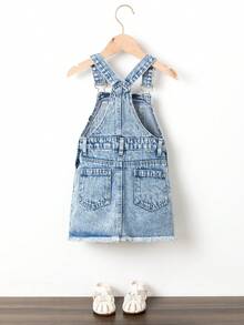 Denimly Girls Casual Denim Dress With Star Embroidery, Versatile Streetwear Jumper Dress With Adjustable Straps - Light Wash - View 2