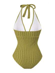 Swim Oasis Plus Size Women Simple Daily Summer One Piece Swimsuit With Skirt Cover Up - Green - View 5