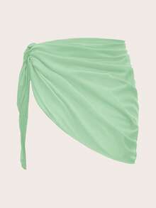 Swim Mod Women's Solid Color Side Knot Cover-Up & Mini Skirt Set, Vacation - Mint Green - View 2