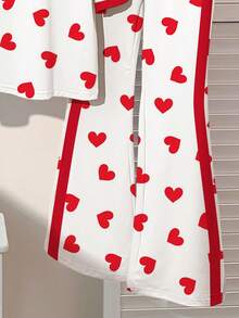 Tween Girls Cute Multicolor Heart Print Tee And Pants Co-Ord Set With Contrast Piping Drop Shoulder Short Sleeve Round Neck Regular Fit - Multicolor - View 6