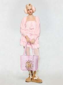 ROMWE Fairycore Figure Graphic Large Capacity Portable Shoulder Bag For Women - Baby Pink - View 8