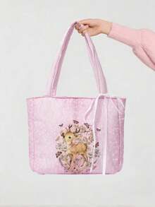 ROMWE Fairycore Figure Graphic Large Capacity Portable Shoulder Bag For Women - Baby Pink - View 9