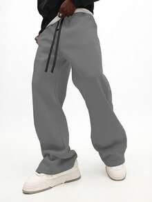 SUMWON Essential Flare Fit Jogger 运动裤，休闲舒适，适合日常穿着，采用抽绳腰带和阔腿设计，纯色款。 - 深灰色 - 查看 4