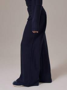 Musera Sport Sport Foldover Waist Wide Leg Tracksuit Bottoms Winter Activewear Sport Gym Workout - Navy Blue - View 3