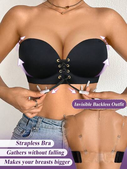 DesireSculpt 1pc Women's Wireless Lightly Lined Bra, Invisible Back, Versatile Wearing, Black